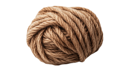 Soft brown woolen yarn neatly wound with warm textured fibers showing natural craft material detail for knitting and weaving isolated on white background