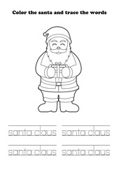 Learning Worksheet Santa Claus Present character Coloring Tracing
