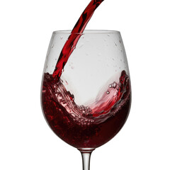 Red Wine Pouring Into A Crystal Glass Creating A Splash With Bubbles Isolated On Black Background Studio Shot