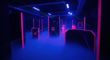 Laser Tag Arena with Neon Lights and Futuristic Design for Entertainment and Recreation