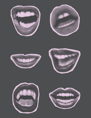 Halftone Retro Mouth Expressions Set – Vintage Pop Art Lips Collection