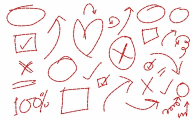 Hand-Drawn Red Dashed Annotation Marks Collection