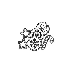 Holiday cookies illustration, winter pastry set with star biscuits, snowflake cookie and candy cane elements, ideal for poster design, article header, and seasonal product mockup