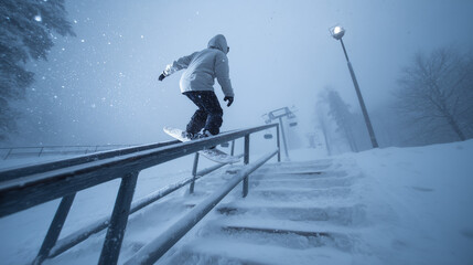 Snowboarder Sliding Rail - Extreme Winter Fun 