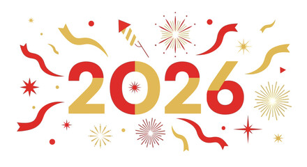 Celebrate 2026 New Year with vibrant fireworks and confetti, perfect for festive greetings, holiday promotions, and cheerful event invitations now