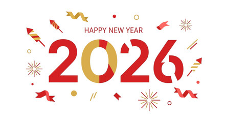 Celebrate a bright New Year 2026 with this festive, modern design featuring fireworks and gold accents perfect for invitations and promotions