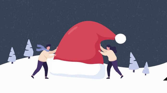 Festive Fun - People Decorating with a Giant Santa Hat.