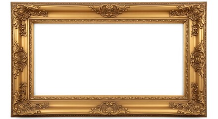 Ornate antique gold picture frame with intricate carvings and decorative flourishes on a white background