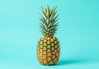 Vibrant fresh pineapple centered on a bright turquoise minimalist studio background