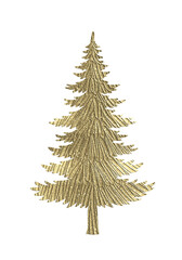 golden christmas tree, illustration. Hand-drawn golden christmas tree isolated on white or transparent png