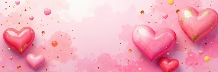 Obraz premium Pastel pink watercolor wash, gold glitter, abstract shapes, luxury Valentine's Day card template , abstract, valentines day card, shapes