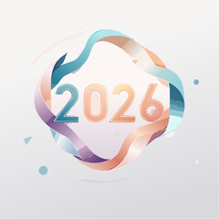 New Year 2026 Celebration Logo with Abstract Colorful Ribbon Design