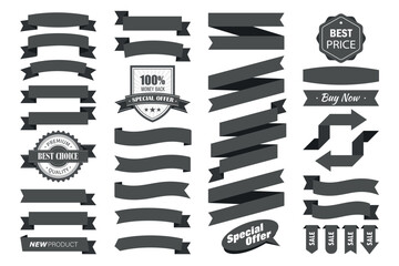 Ribbon2_b. Black ribbon and badge set stock illustration.
