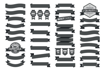 Ribbon3_b. Black and grey ribbon and badge set stock illustration.
