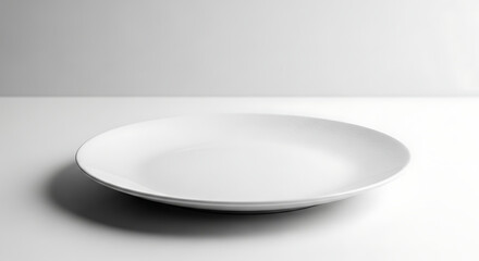 Elegant white plate on a white surface with soft shadows and a minimalist aesthetic