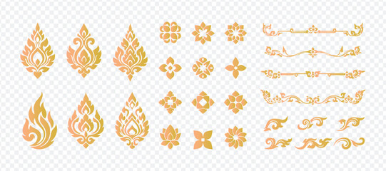 Elegant golden floral design elements for traditional art applications