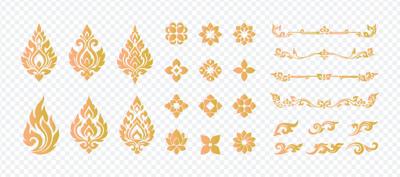 Naklejki Elegant golden floral design elements for traditional art applications