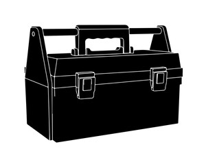 Versatile black silhouette vector illustration of a traditional open top toolbox, ideal for symbolizing repair, construction, DIY projects, or professional handyman services