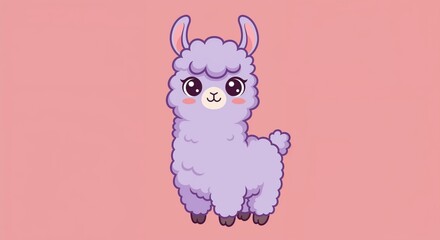 Obraz premium Adorable Llama Illustration: A charming llama illustration, with soft, fluffy fur and a cute expression, stands against a simple backdrop, capturing the essence of friendliness.