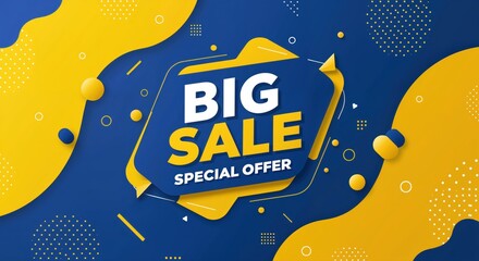 Big Sale Special Offer: A dynamic graphic, radiating a vibrant blend of bold blue and sunny yellow, announces a special offer with impactful typography.