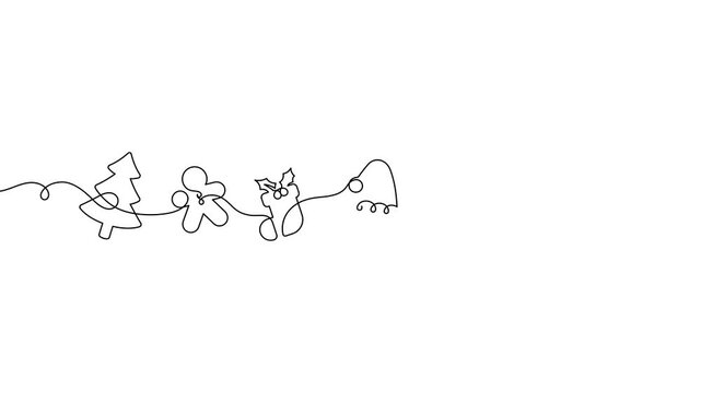 christmas icon symbol decorating one line drawing continuous. christmas ornament minimalist art thin line illustration 4k animation motion graphics