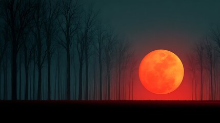 Scary forest glowing under Halloween full moon