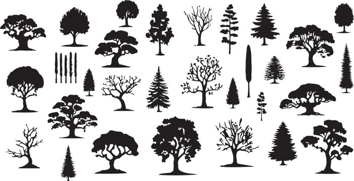 Diverse tree silhouettes collection for graphic design and illustration