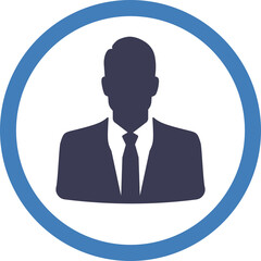 Silhouette of a Businessman in a Blue Circle Against a White Background Representing a Professional Profile Icon and Corporate Identity