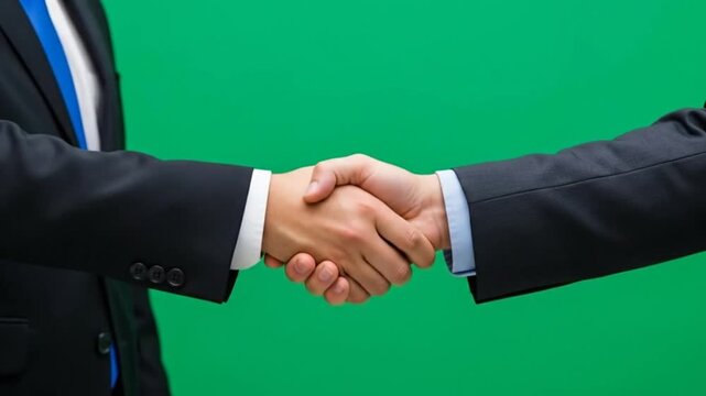 Dynamic Business Handshake Visuals against Chroma Key Background for Professional Use