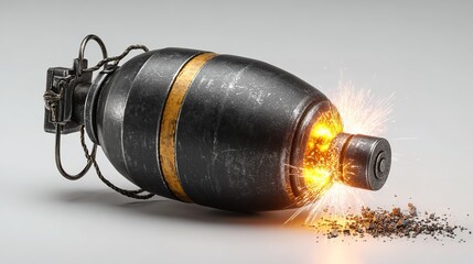 A Cartoon Bomb with a Lit Fuse and a Black Round Body