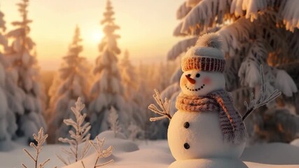 Cute snowman with scarf in winter morning light

 - Powered by Adobe