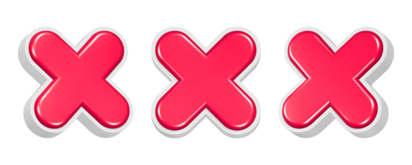 3d rendering icon cross mark in red color