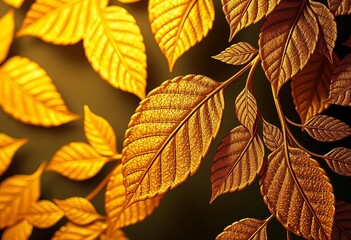 Intricate golden leaf pattern, shimmering and luxurious, metal, fine art