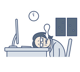 残業で疲労している40代女性のイラスト