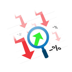 illustration of declining business charts with upward trend. finding opportunities in crisis, hidden growth, positive analysis, financial recovery, strategic insight during downturns. for investment