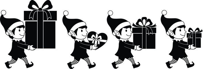 Cute Santa's Helper Carrying Presents for Holiday Season, Toy Shop, and Xmas Design