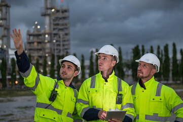 Refinery industry, engineer working in industrial production, oil and gas refinery plant industry factory, Petrochemical plant