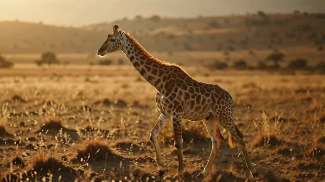 Giraffe in African Savanna Sunset Wildlife, Safari, Landscape
