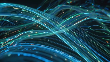 Abstract Fiber Optics, Blue Light Trails, Data Flow, Technology Background