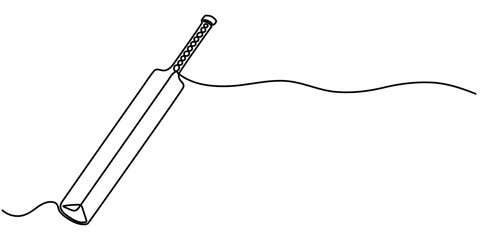 Continuous one line drawing of cricket bat and stumps outline minimal vector illustration. 