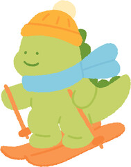 ski snowboarding dinosaur cute illustration