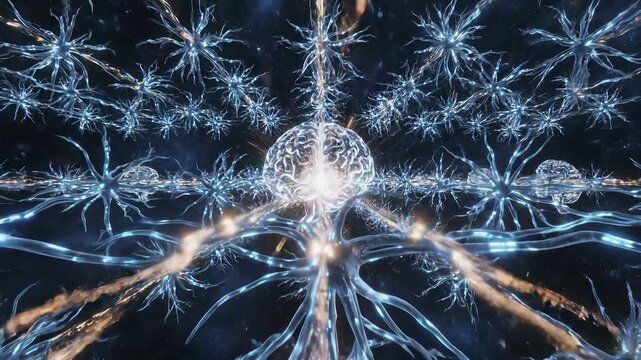 Human Brain Synapses Intersections with Technology Evolution Concepts in 4K UHD Loop, Perfect for Cooking Show Backgrounds, Restaurant Advertisements, or Educational Presentations Exploring.