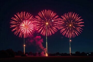 Multiple firework explosions form star shapes, illuminating the night , pyrotechnics, holiday, radiant