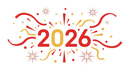 Celebrate 2026 New Year with vibrant red and gold confetti, perfect for holiday greetings and festive events invitations with a modern, stylish design