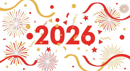 Celebrate 2026 with vibrant fireworks and confetti, perfect for New Year's Eve parties and festive event promotions, creating joy and excitement!