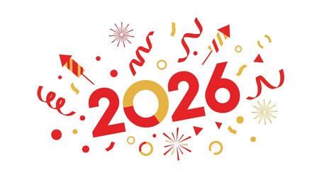Celebrate 2026 with vibrant fireworks and confetti! Perfect for New Year's cards, party invitations, and festive event designs.