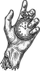 Outstretched human hand with a clock face in its palm, symbolizing time and destiny