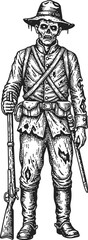 Fototapeta premium Revolutionary War soldier holding a musket in a traditional historical engraving illustration