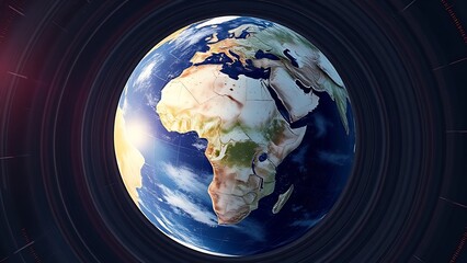 meridians. Hyper-realistic globe with distorted time zones, appearing to spin beyond natural limits. public awareness campaigns.