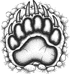 Rugged bear paw print with prominent claws encircled by a textured thorny pattern.